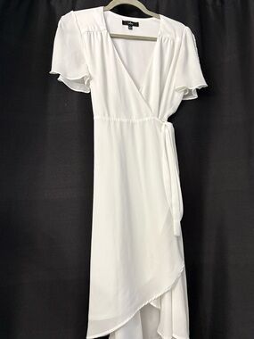 Lulu's Ivory Wrap Midi Dress with Flutter Sleeves